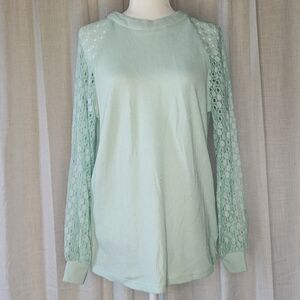 Miholl Light Blue/Mint Lace Sleeve Blouse